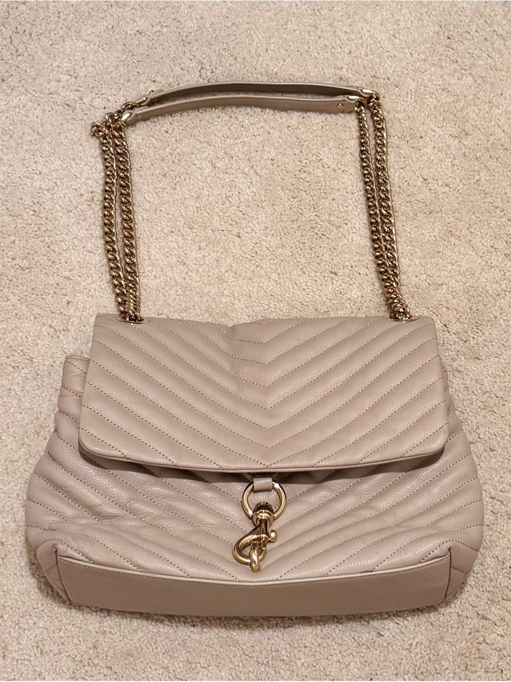 Rebecca Minkoff Large Leather Edie Quilted Beige Bag / Purse, Gold Hardware